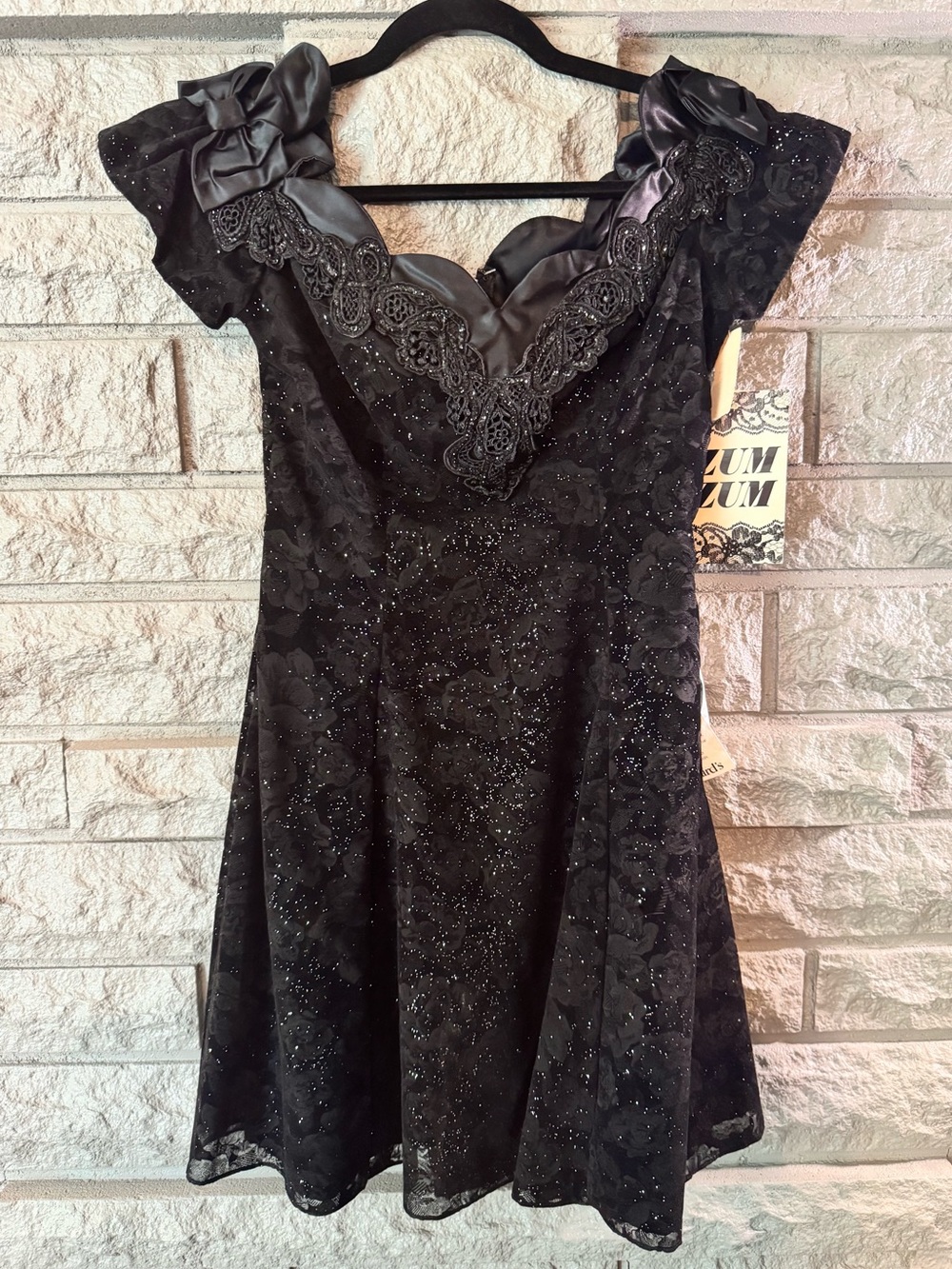 Vintage Zum Zum size 8/10 Black Sparkle Lace-Accent Fit & Flare Dress